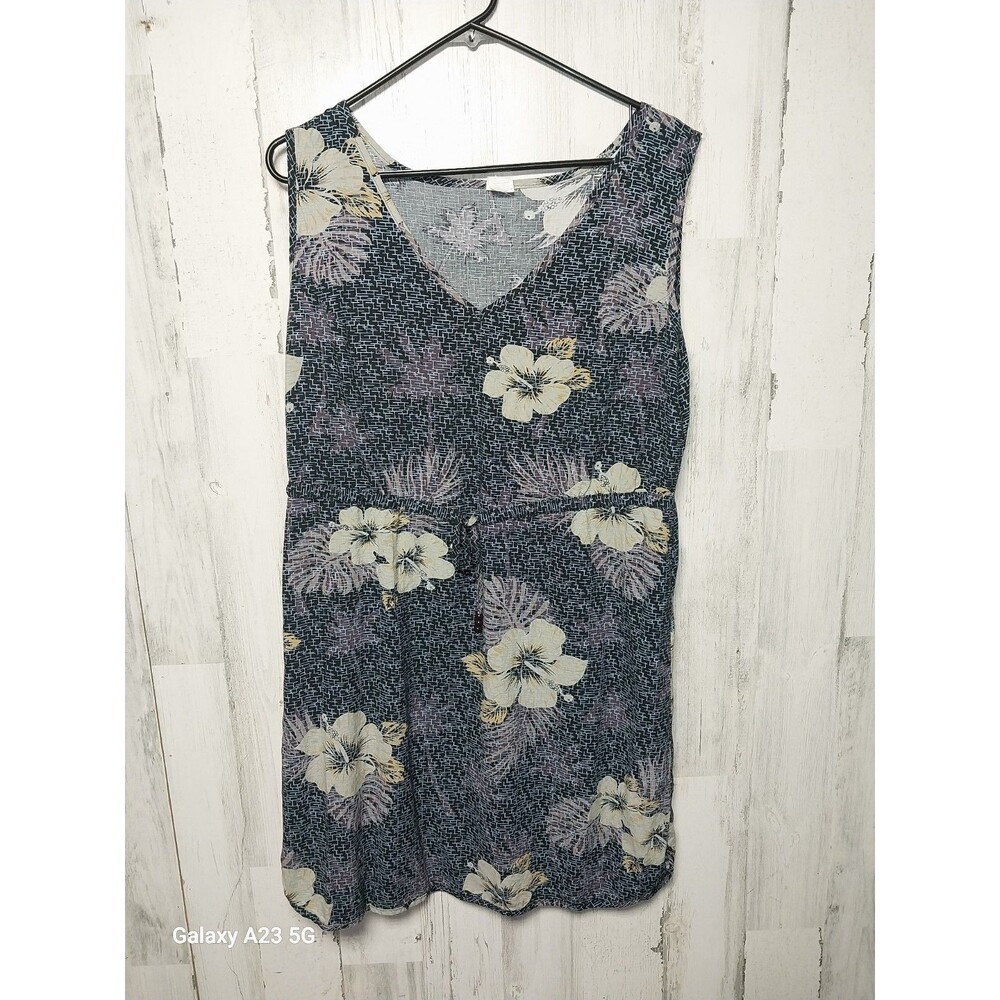 Palmwave Hawaii Tropical Print Shift Dress Womens XL Blue Floral Leaf